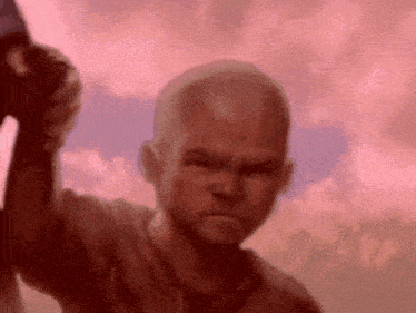 a painting of a man with a bald head holding a hammer