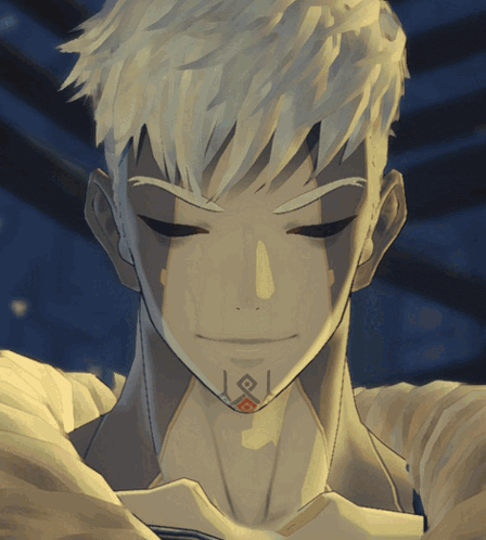 a drawing of a man with white hair and a tattoo on his face