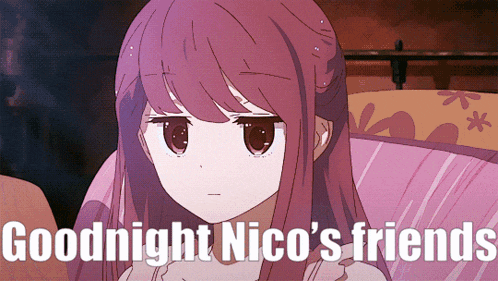 a picture of a girl with the words " goodnight nico 's friends " on it