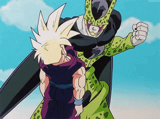 a cartoon of a man standing next to a green cell
