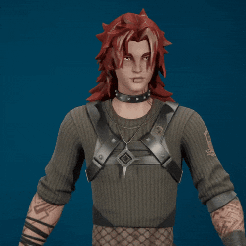a 3d model of a person with red hair and a choker