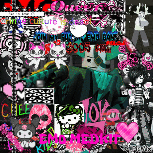 a collage of images with the words " emo is love "