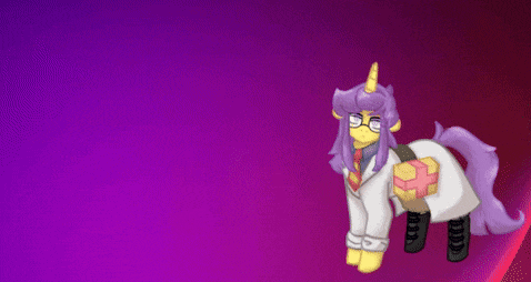 a pixel art drawing of a pony with glasses and a flower in the background