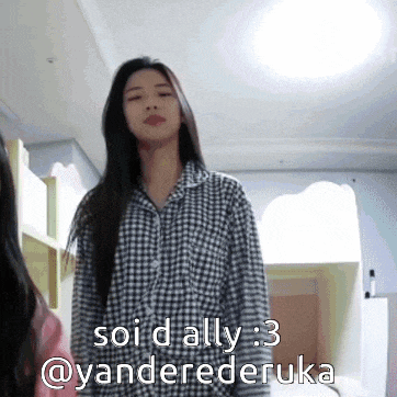 a girl in a plaid shirt says soidally 3