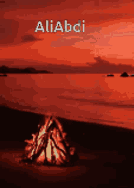 a picture of a fire on a beach with the name aliabdi