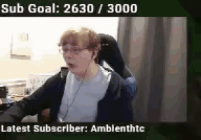 a man is sitting in a chair with his mouth open and a sub goal of 2630 / 3000 .