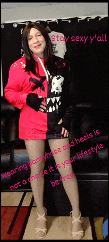 a picture of a woman wearing pantyhose and heels