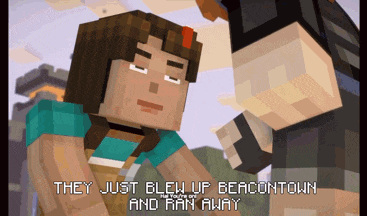 a screenshot of a video game with the words they just blew up beacontown and ran away