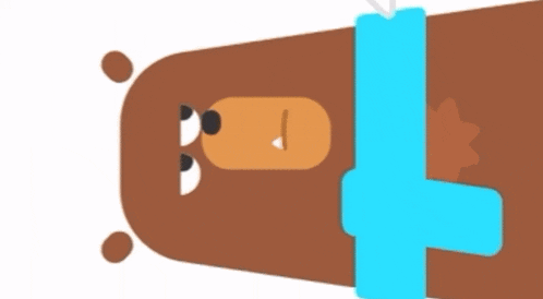 a cartoon drawing of a brown bear with a blue t on its chest