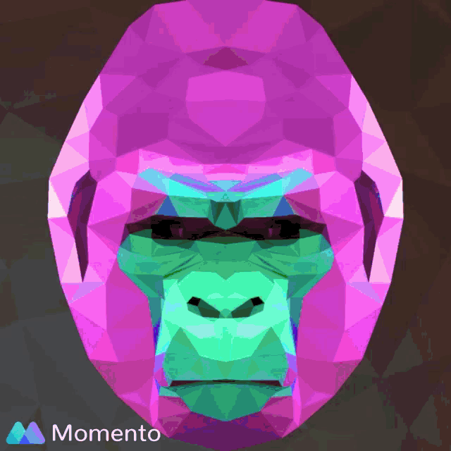 a purple gorilla with a green face and the word momento on the bottom