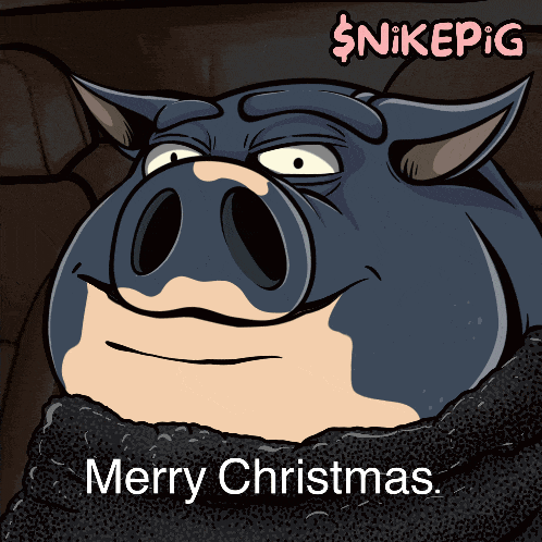 a cartoon of a pig with the words merry christmas on the bottom