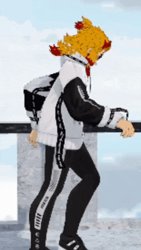 a person wearing a white and black jacket and black pants with a white stripe on the side that says ' samurai '