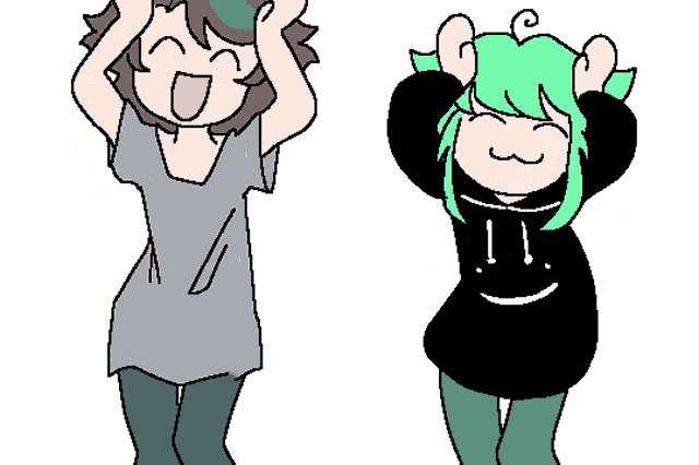 a cartoon of a girl with green hair and a smiley face