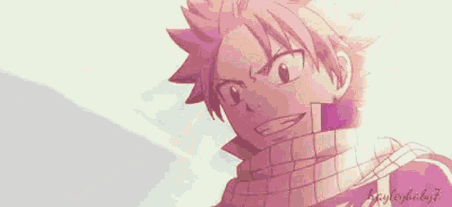 a close up of a person wearing a scarf and a fairy tail character .