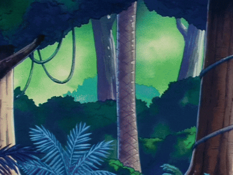 a drawing of a jungle with trees and plants