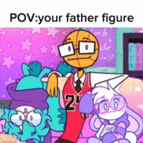 a cartoon of a man holding a basketball and a rabbit sitting on a bed .