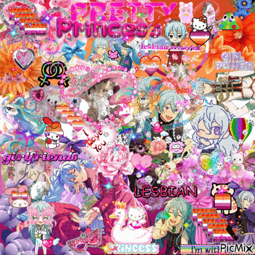 a collage of anime characters with the words pretty princess and lesbian