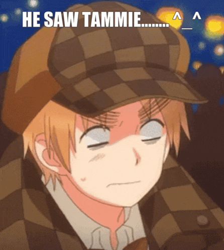 a cartoon character with a hat and the words he saw tammie