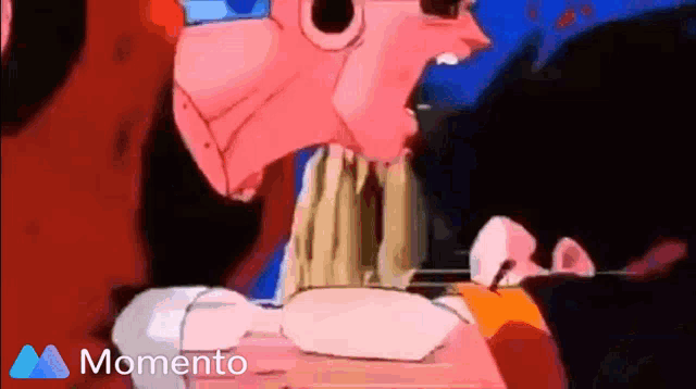 a cartoon of a man eating noodles with the words momento in the bottom right corner