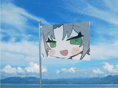 a flag that has a picture of a girl with green eyes on it