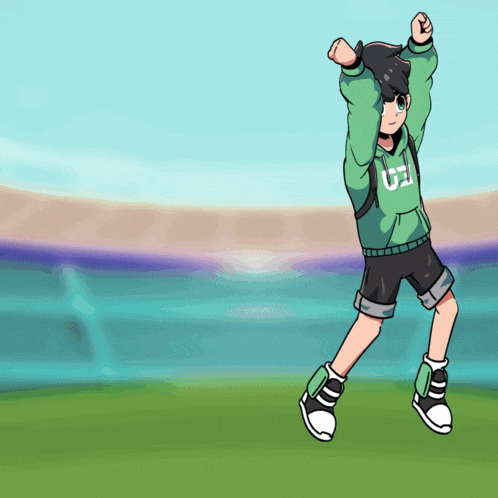 a cartoon drawing of a boy wearing a green hoodie with the number 3 on it