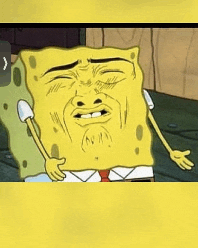 spongebob squarepants is making a funny face with his eyes closed and his mouth open .