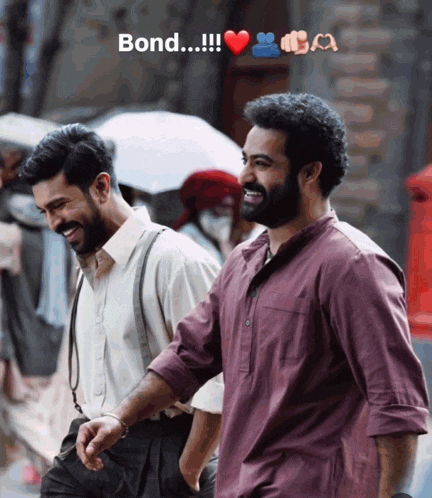 two men are standing next to each other with the words bond written on the bottom