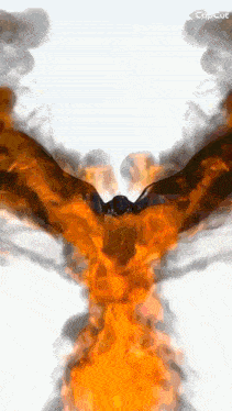 a drawing of a bird surrounded by flames and smoke with the caption capcut