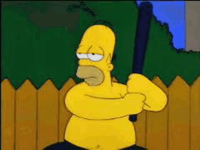 homer simpson from the simpsons is holding a baseball bat