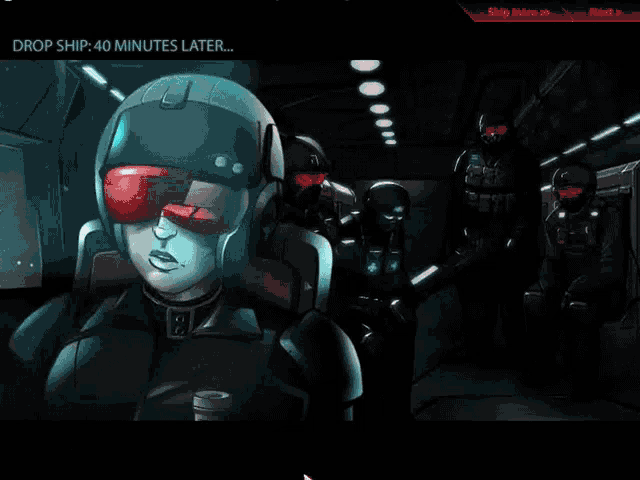 a screenshot of a video game with the words drop ship 40 minutes later on the bottom