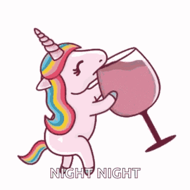 a unicorn is holding a glass of wine in its mouth .
