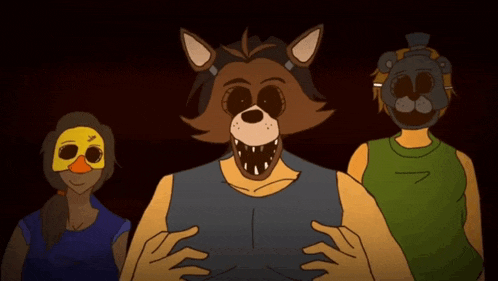 a group of people wearing masks including a raccoon and a duck