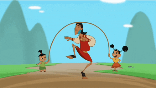 a cartoon of a man jumping a rope