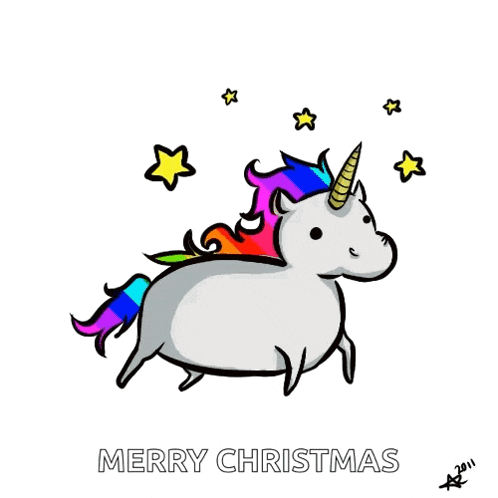 a christmas card with a unicorn and the words merry christmas written on it