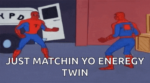 two spidermans are standing next to each other in a cartoon and they are fighting each other .