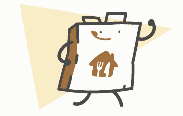 a cartoon drawing of a bag with a fork and spoon on it