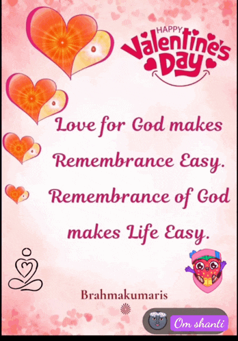 a happy valentine 's day greeting card with a quote from brahmakumaris
