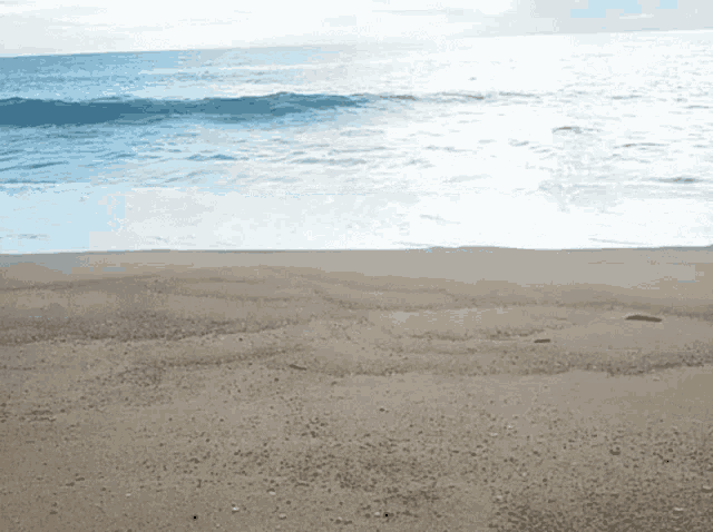a beach with waves crashing on the shore