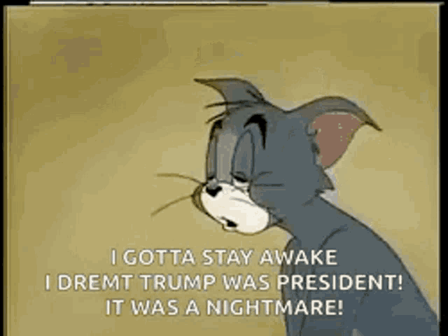 a cartoon of tom and jerry saying i gotta stay awake