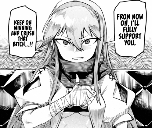 a black and white drawing of a girl with the words " from now on i 'll fully support you " behind her