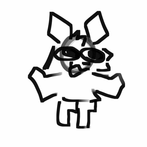 a black and white drawing of a rabbit with the letter t on its chest