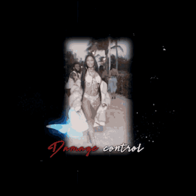 a picture of a woman in a bikini and fur coat with the words damage control