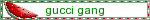 a gucci gang banner with a red strawberry in the background