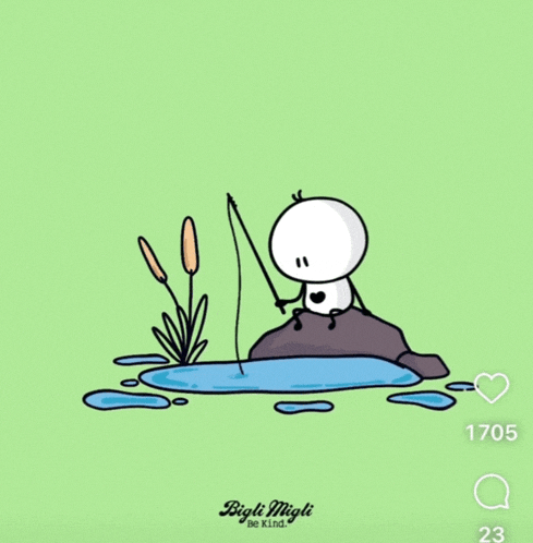 a cartoon of a man fishing with the words love you