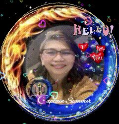 a picture of a woman in a circle with the words hello captain summer