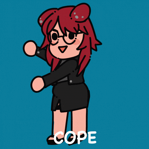 a cartoon of a girl with red hair and the word cope behind her