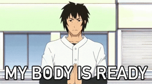 a man is standing in front of a building and says `` my body is ready ''