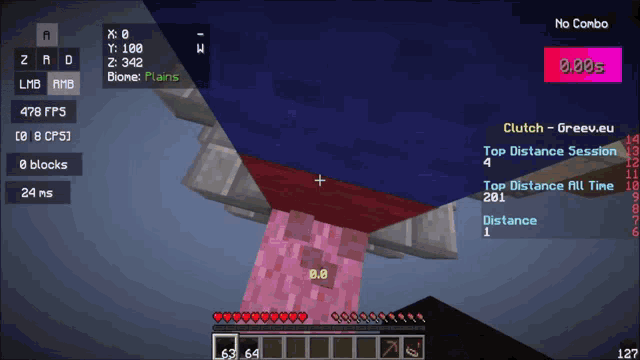 a screenshot of a minecraft game that says no combo on the top right