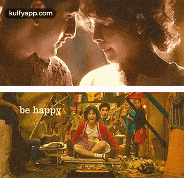 a collage of images with the words be happy on the bottom