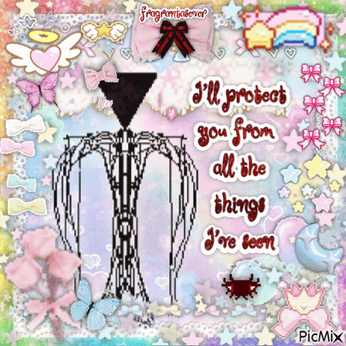 a picture of a skeleton with the words " i 'll protect you from all the things i 've seen "